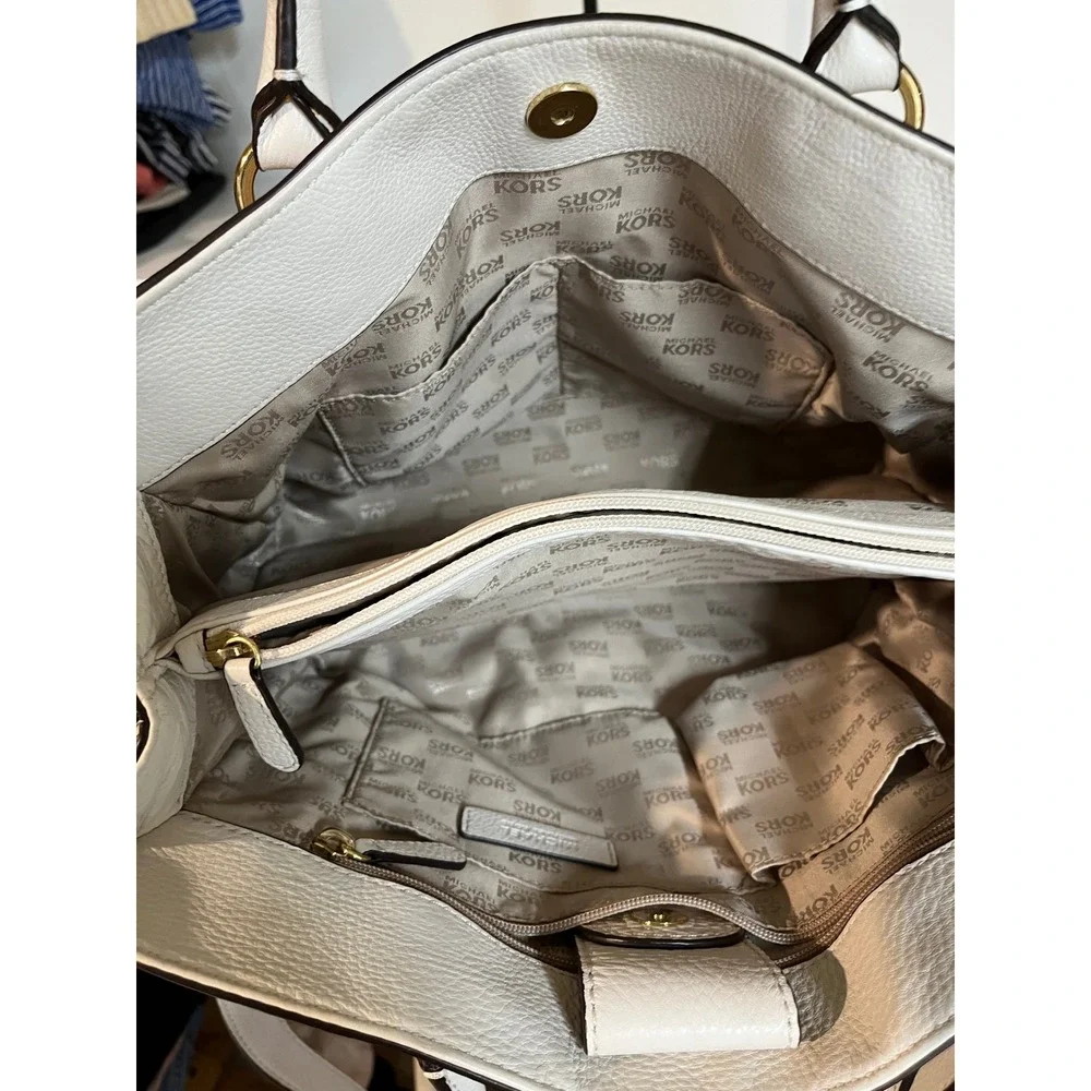 Michael Kors White Leather‎ Tote Handbag Gold Hardware Studded Detail